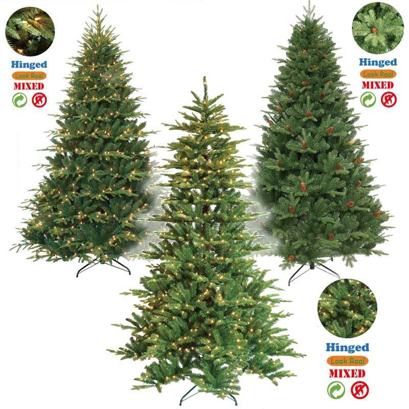 Chuỗi hình ảnh minh họa các bước trang trí cây thông Noel từ lắp cây đến treo đèn và đồ trang trí
