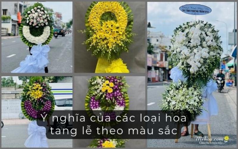 Các tông màu hoa người mất phù hợp như trắng, vàng, tím và ý nghĩa của từng màu sắc trong tang lễ