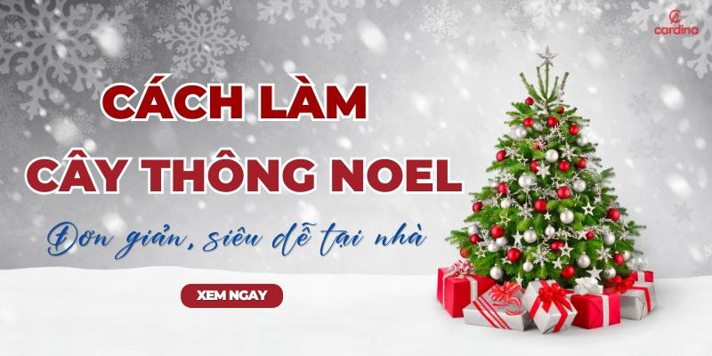 Cây thông Noel trang trí với các vật liệu tự nhiên như quả thông, lát cam khô, cành cây nhỏ và dây thừng