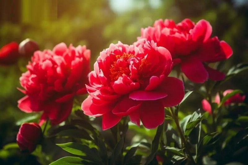 Một ngôi nhà hiện đại với khu vườn xanh tươi, thể hiện sự viên mãn và phong thủy tốt, có người lớn tuổi đang chăm sóc cây cảnh.