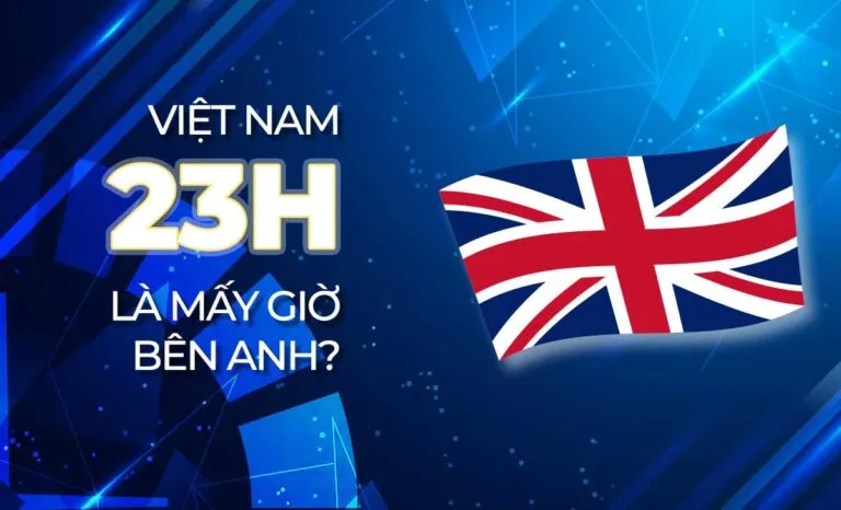 Đồng hồ hiển thị thời gian 23h Việt Nam và giờ bên Anh tương ứng