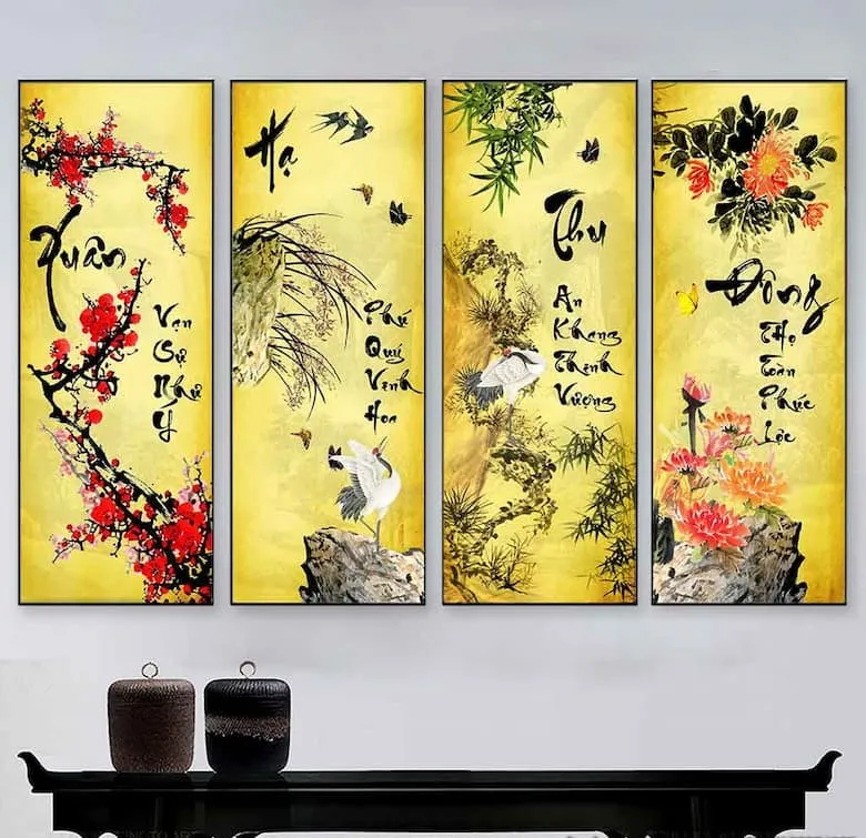 Bức tranh tứ quý mang ý nghĩa thịnh vượng làm quà tặng khai trương spa