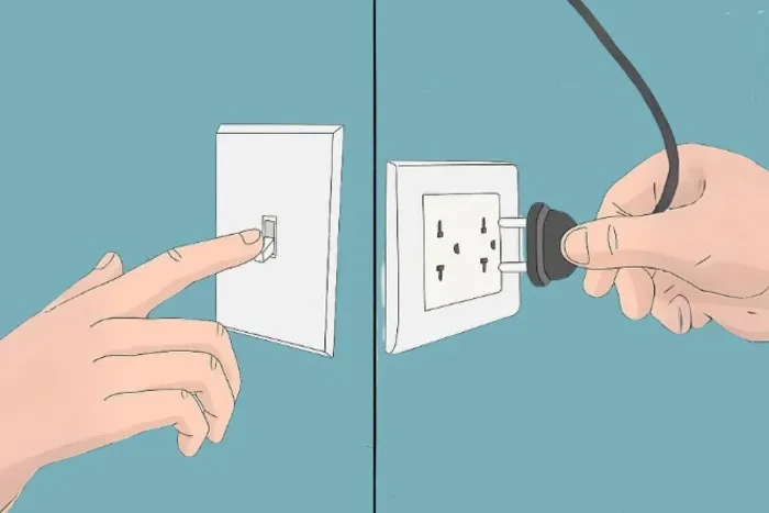 Ngắt aptomat hoặc rút phích cắm điện máy hút mùi trước khi vệ sinh để đảm bảo an toàn
