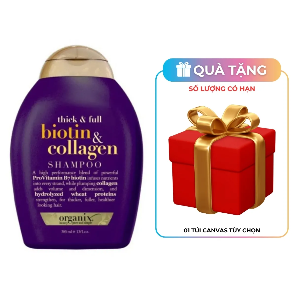 Dầu gội OGX Thick &amp; Full Biotin Collagen 385ml Tím