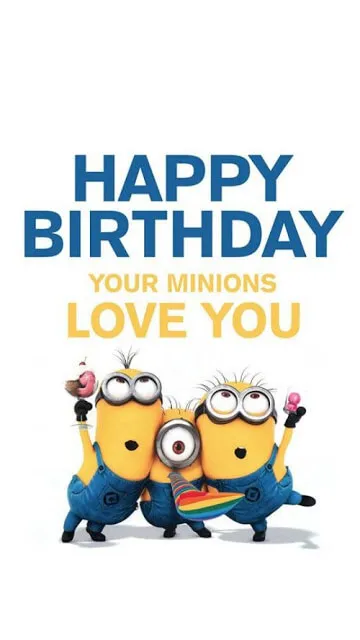 Chú Minion đáng yêu cầm bánh kem và hoa chúc mừng sinh nhật
