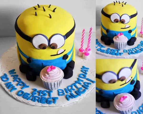 Bánh sinh nhật hình Minion và bánh bông lan nhỏ xinh chúc mừng