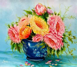 bức vẽ hoa mẫu đơn vương giả và quý phái