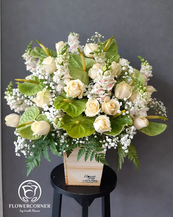 Giỏ hoa khai trương đẹp "Tươi Sáng" với tông màu pastel