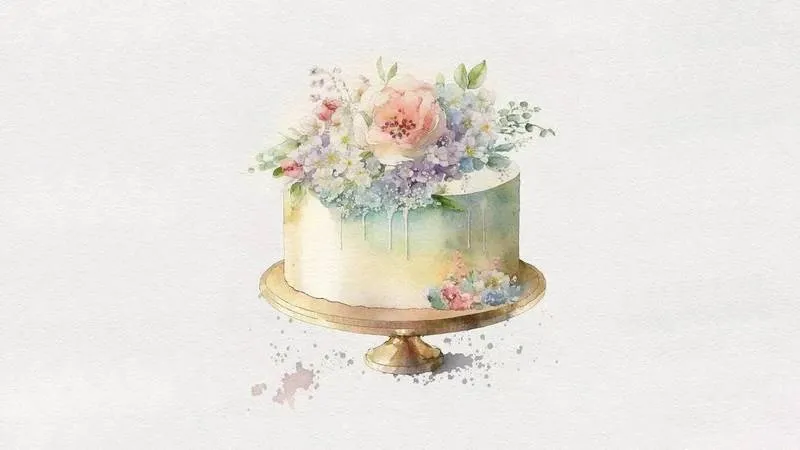 Bánh sinh nhật phong cách doodle với hoa màu sắc, tải ảnh hoa và bánh sinh nhật đẹp vẽ tay