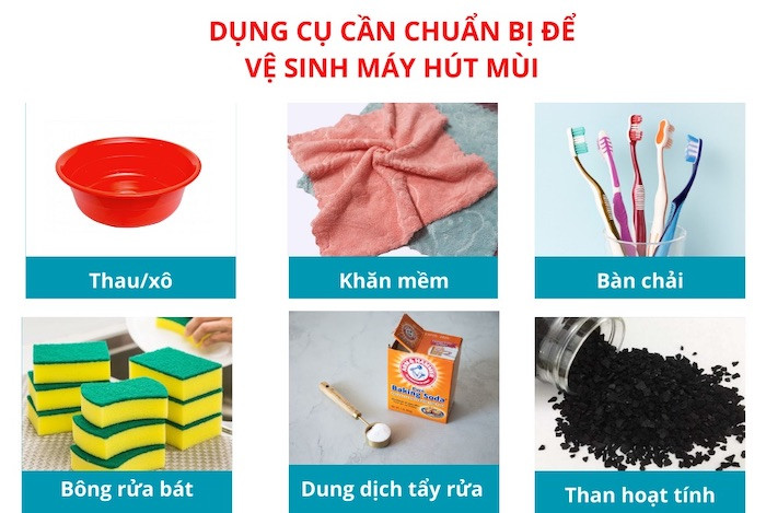 Các dụng cụ và vật liệu cần chuẩn bị để vệ sinh máy hút mùi