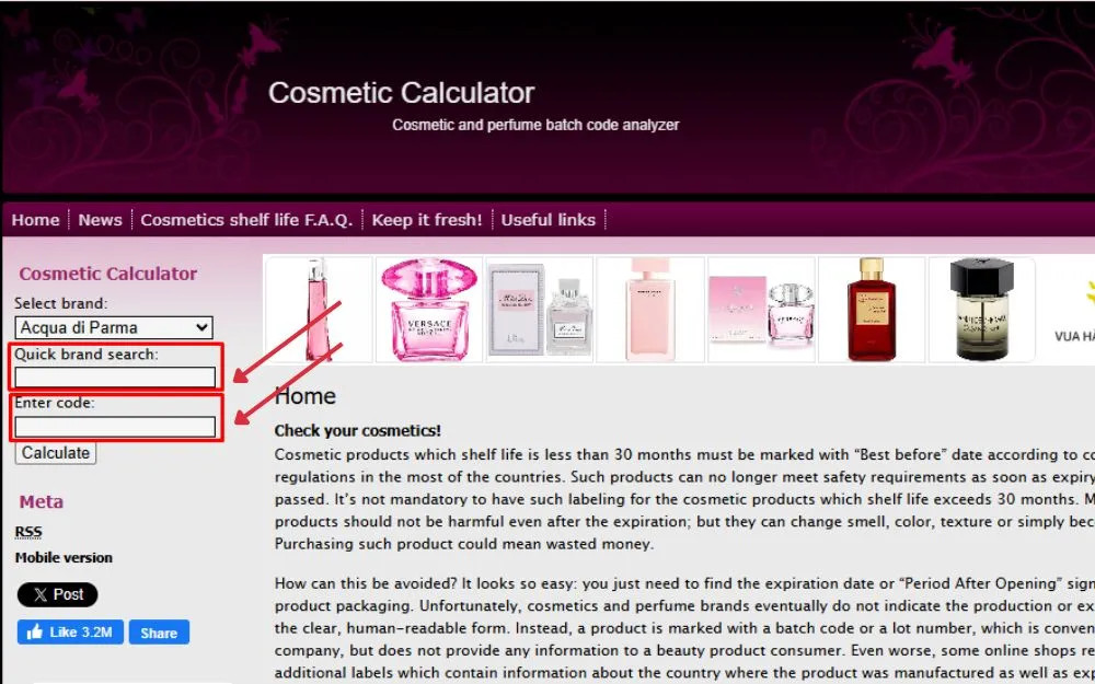 Minh họa màn hình điện thoại đang hiển thị giao diện của một website hỗ trợ kiểm tra mã vạch nước hoa