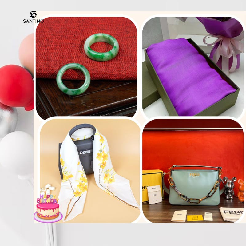 Người phụ nữ trung niên mặc áo dài và xách túi hàng hiệu cao cấp