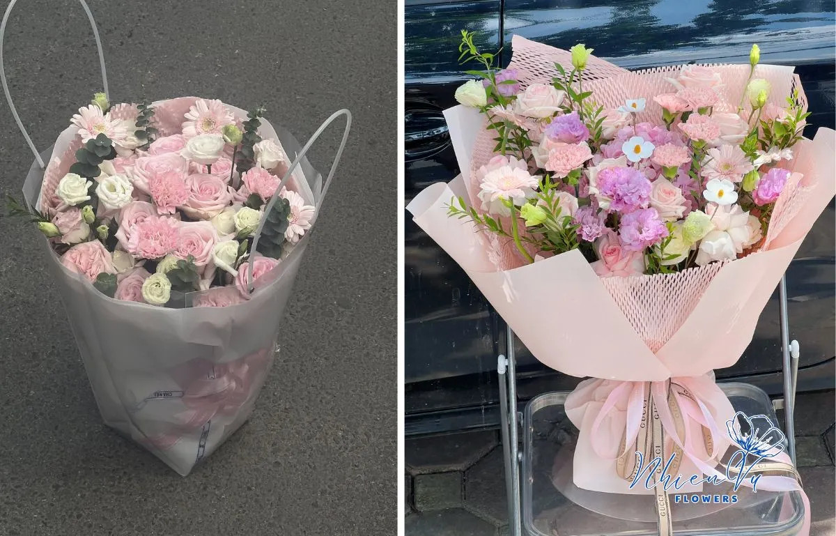 Hình ảnh các bó hoa tươi đa dạng, màu sắc rực rỡ tại shop Hoa Nhiên Vũ quận 10