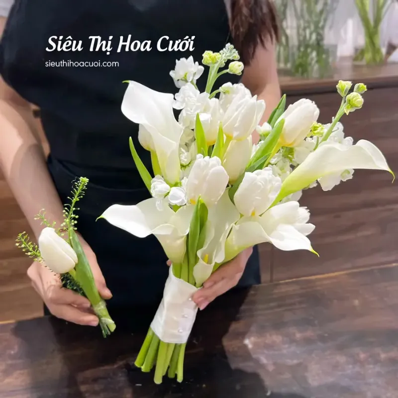 Hoa cưới rum trắng kết hợp