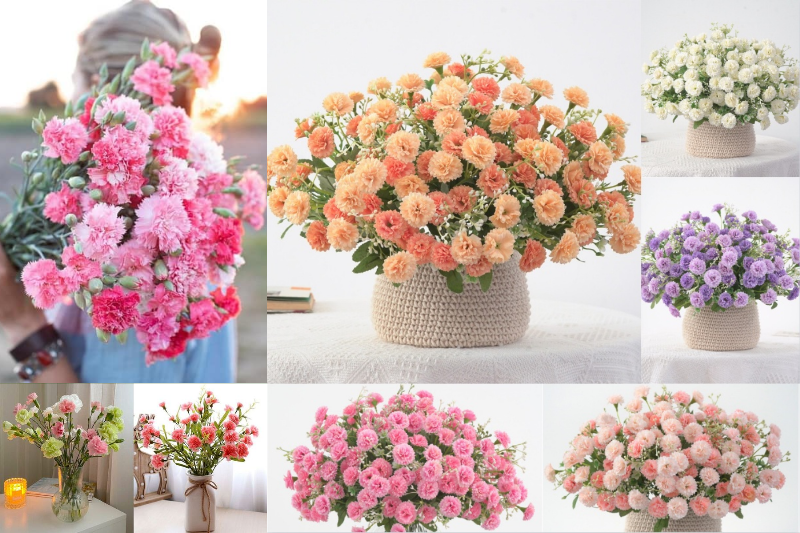 Bó hoa phăng tím kết hợp với các loại hoa và lá khác, tạo nên sự đa dạng và hài hòa về màu sắc, kết cấu